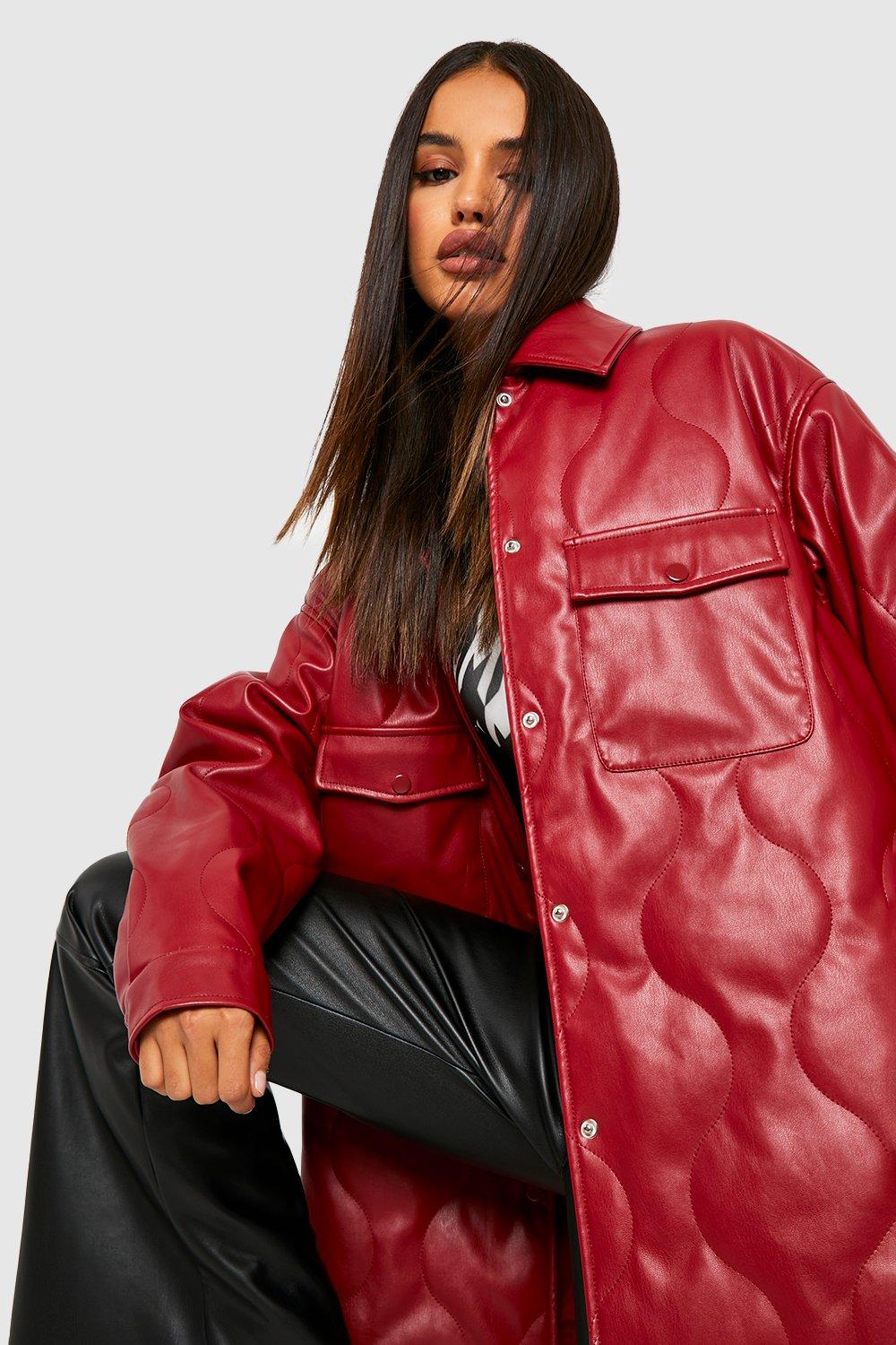 Boohoo red leather outlet jacket